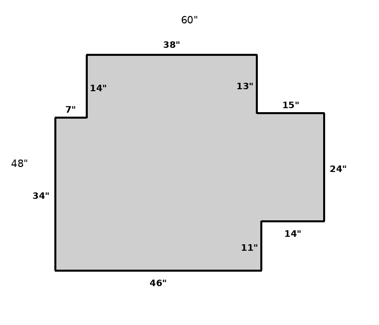 Custom chair mat CAD 60x48 — bottom 46, bottom lip 14, top lip 15